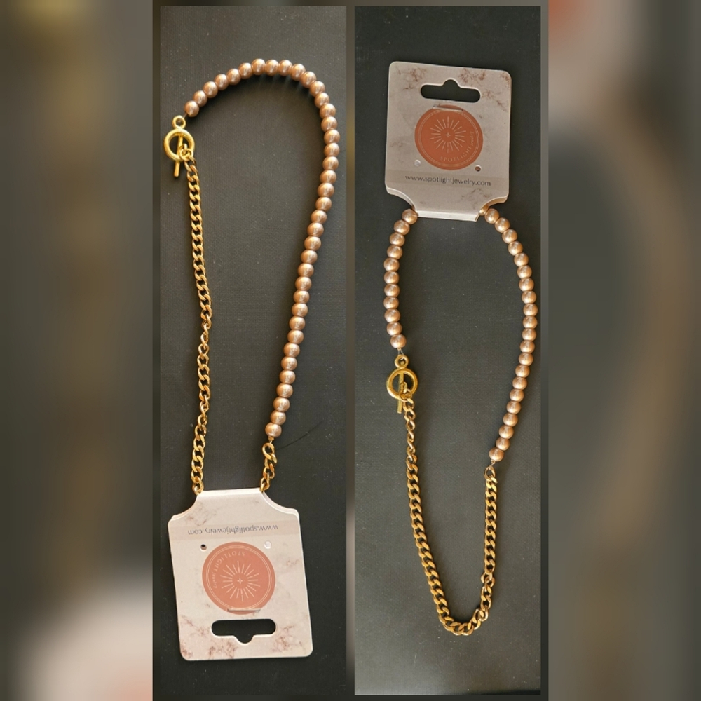 New Half Gold Chain Half Pearl Choker Necklace